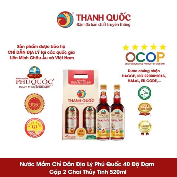Nước Mắm Chỉ Dẫn Địa Lý Phú Quốc - Thanh Quốc 40N 520ml x 2 chai