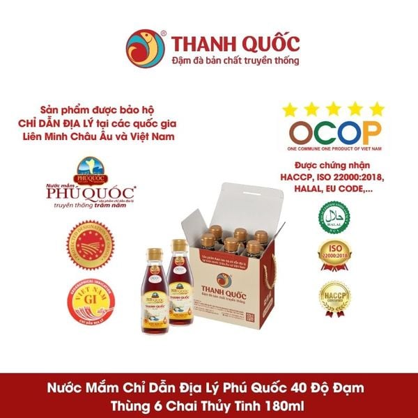 Nước Mắm Chỉ Dẫn Địa Lý Phú Quốc - Thanh Quốc 40N 180ml x 6 chai
