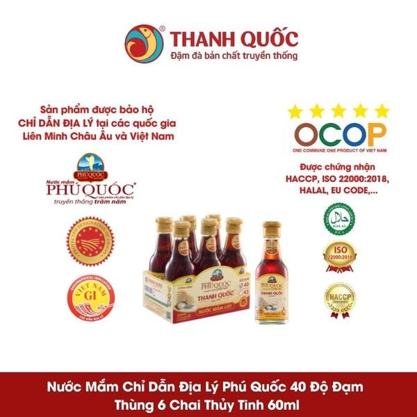 Nước Mắm Chỉ Dẫn Địa Lý Phú Quốc - Thanh Quốc 40N 60ml x 6 chai