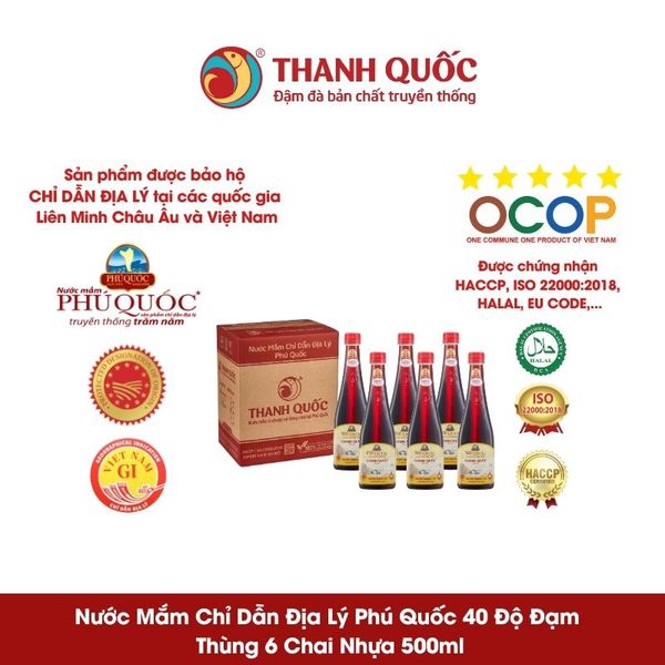 Nước Mắm Chỉ Dẫn Địa Lý Phú Quốc - Thanh Quốc 40N Thùng 6 chai x 500ml