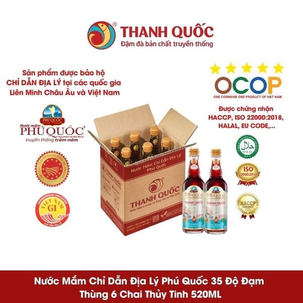 Nước Mắm Chỉ Dẫn Địa Lý Phú Quốc - Thanh Quốc 35N 520ml x 6 chai