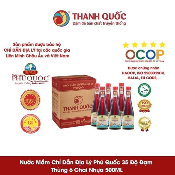 Nước Mắm Chỉ Dẫn Địa Lý Phú Quốc - Thanh Quốc 35N Thùng 6 chai x 500ml