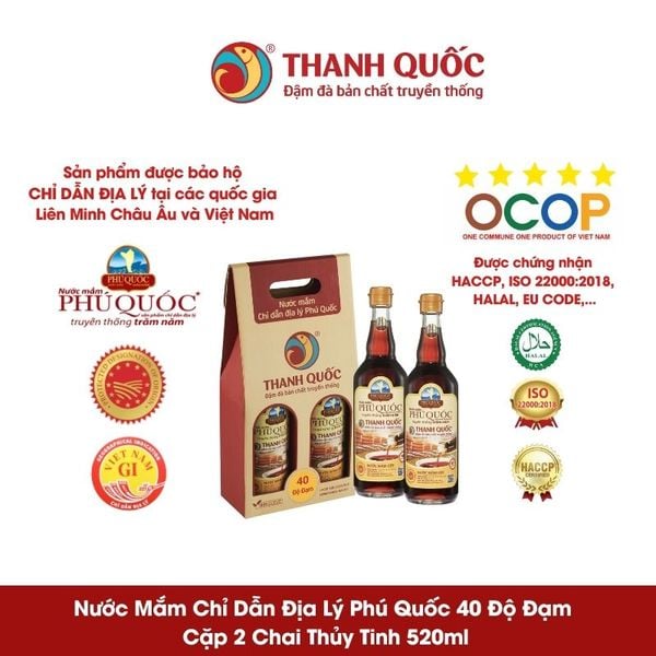 Nước Mắm Chỉ Dẫn Địa Lý Phú Quốc - Thanh Quốc 40N 520ml x 2 chai