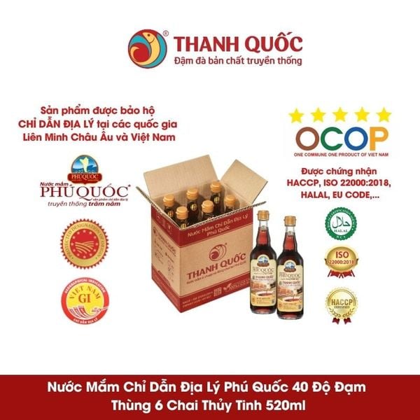 Nước Mắm Chỉ Dẫn Địa Lý Phú Quốc - Thanh Quốc 40N 520ml x 6 chai