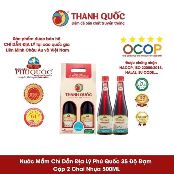 Nước Mắm Chỉ Dẫn Địa Lý Phú Quốc - Thanh Quốc 35N chai 500ml x Hộp 2 chai