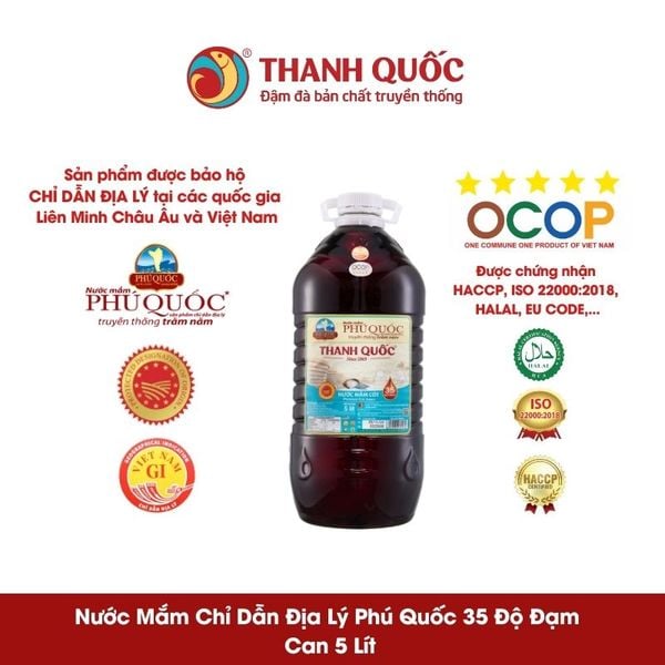 Nước Mắm Chỉ Dẫn Địa Lý Phú Quốc - Thanh Quốc 35N Can 5L