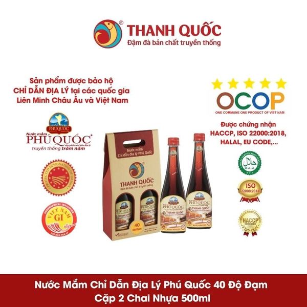 Nước Mắm Chỉ Dẫn Địa Lý Phú Quốc - Thanh Quốc 40N 500ml x 2 Chai Hộp