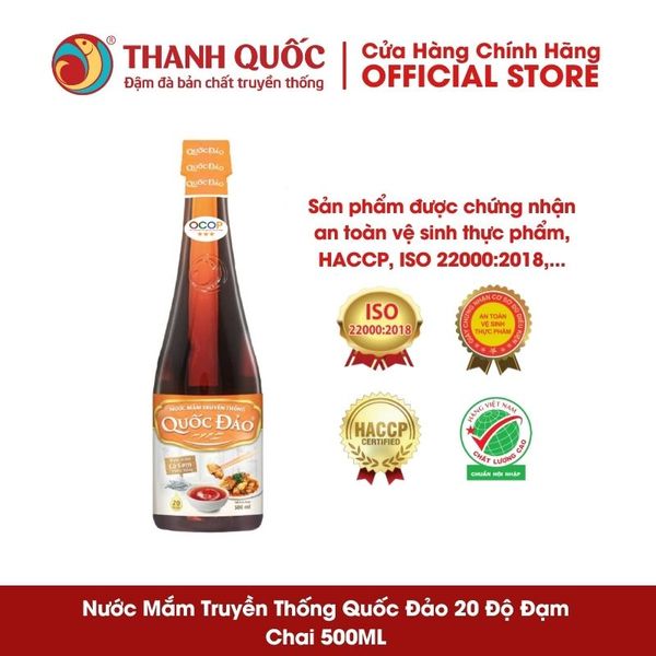 Nước mắm truyền thống Quốc Đảo - Thanh Quốc 20 Độ Đạm Chai 500ml