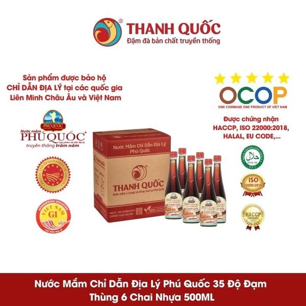 Nước Mắm Chỉ Dẫn Địa Lý Phú Quốc - Thanh Quốc 35N Thùng 6 chai x 500ml