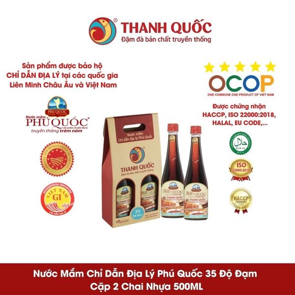 Nước Mắm Chỉ Dẫn Địa Lý Phú Quốc - Thanh Quốc 35N chai 500ml x Hộp 2 chai