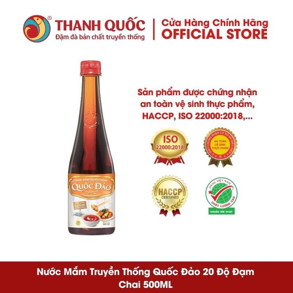 Nước mắm truyền thống Quốc Đảo - Thanh Quốc 20 Độ Đạm Chai 500ml