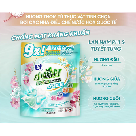  Viên giặt xả Mao Bao - Chống mạt và kháng khuẩn 10g*25 viên (Hương lan nam phi và tuyết tùng) 