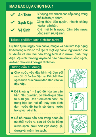  Thùng 24 Hộp Chất Làm Sạch Bình Đun Nước Mao Bao 25g x 2 gói 