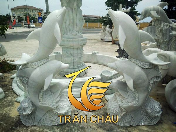 Làm Đài Phun Nước Đá Cẩm Thạch Vàng Nguyên Khối Cá Heo Trang Trí Đài Phun Nước Đá Mỹ Nghệ Non Nước