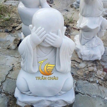 Tượng Chú Tiểu Tam Không Đá Trắng Tự Nhiên