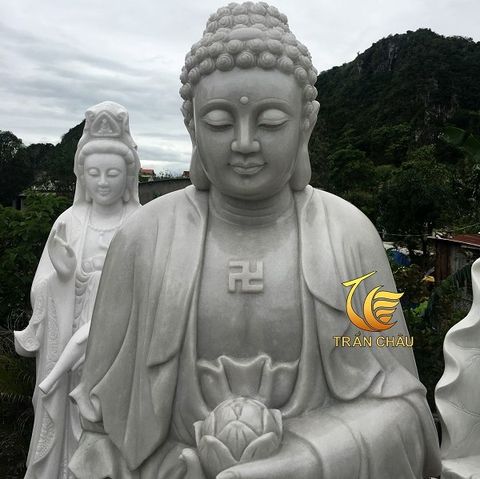 Tượng Phật A Di Đà Đá Xám Nguyên Khối