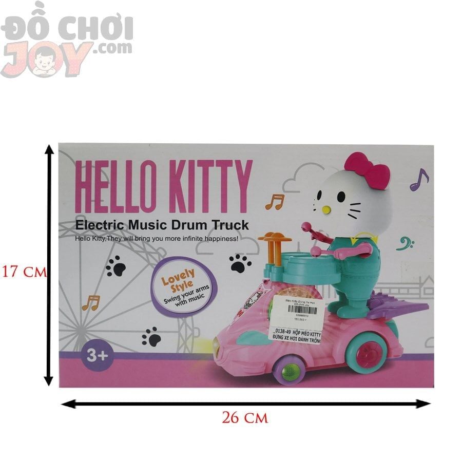  Đồ Chơi Bé Gái - Mèo Kitty Đứng Xe Hơi Đánh Trống - Pin Nhạc Đèn 