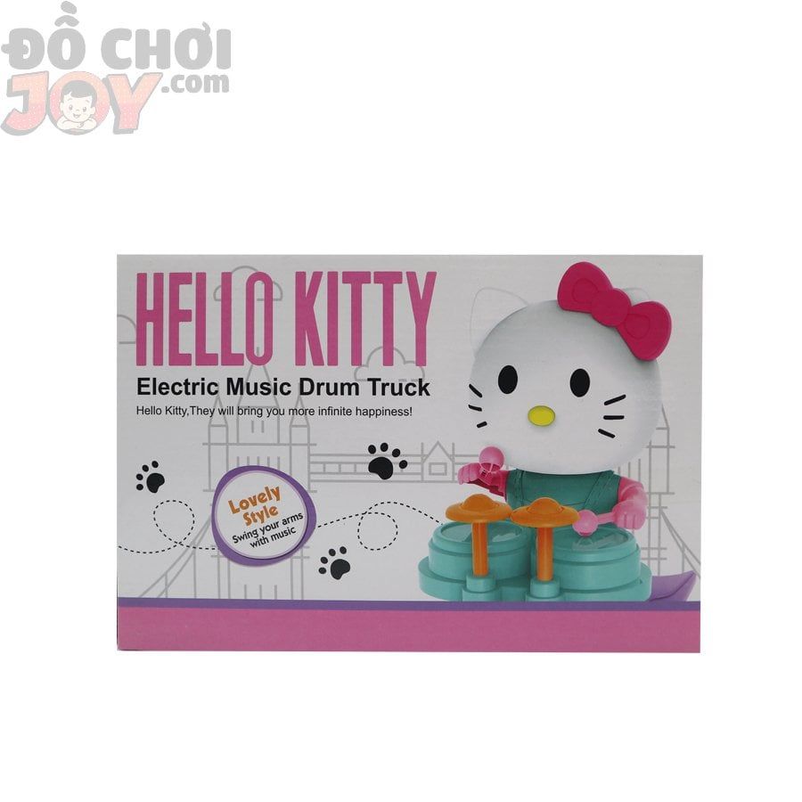  Đồ Chơi Bé Gái - Mèo Kitty Đứng Xe Hơi Đánh Trống - Pin Nhạc Đèn 