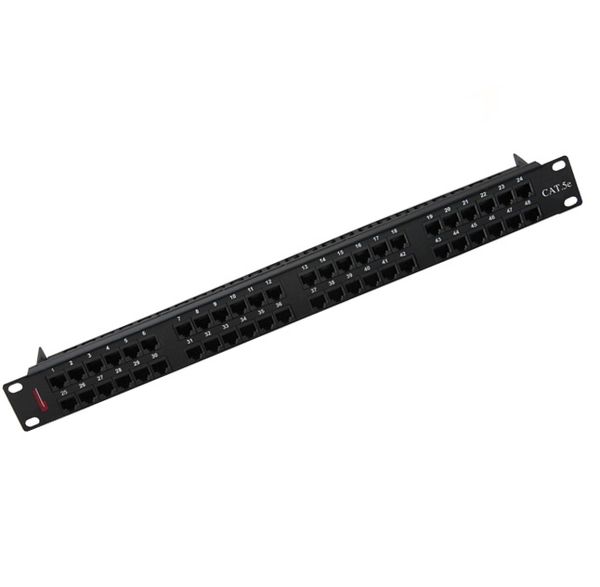 175124812 - Thanh đấu nối cáp đồng Cat5e không chống nhiễu, có 48 cổng lắp sẵn, 2U, chuẩn kép IDC, màu đen