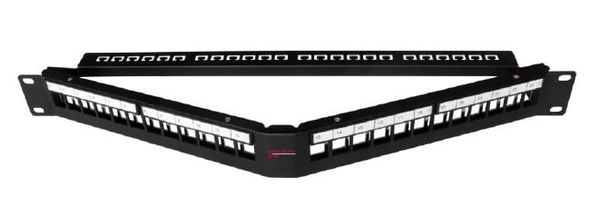 170262402 - Premium Line 1U 24port angled modular patch panel with cable management, black