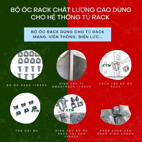 Ốc tủ Rack M6, ốc cài tủ rack, ốc lắp rack chuyên dụng [BỊCH 50 BỘ]  linhkienmang.net