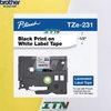 Nhãn in tiêu chuẩn brother Tze-231 12mm chữ đen nền trắng