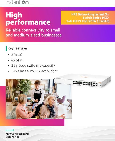 Thiết bị chuyển mạch Aruba JL684B IOn 1930 24G 4SFP+ 370W Switch