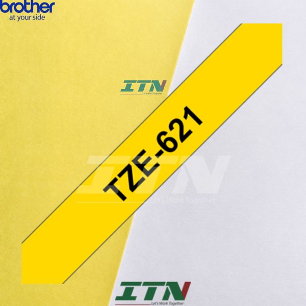 Nhãn in tiêu chuẩn brother Tze-621 9mm chữ đen nền vàng