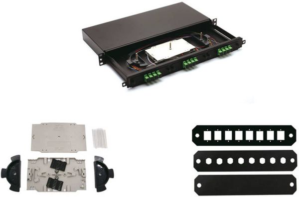 241100002 - Hộp đấu nối  ODF quang 19 inch 1U loại, x3 đế phân phối quang trống, màu đen