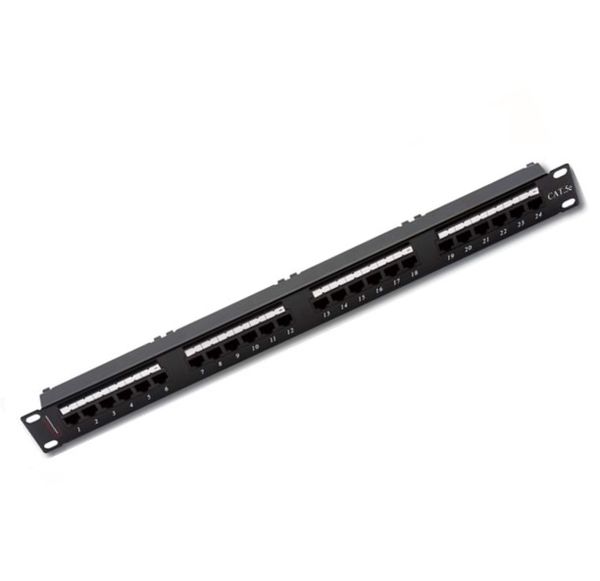 175722412 - Thanh đấu nối cáp đồng Cat5e không chống nhiễu, kèm nhãn có 24 cổng lắp sẵn, 1U, chuẩn kép IDC, màu đen