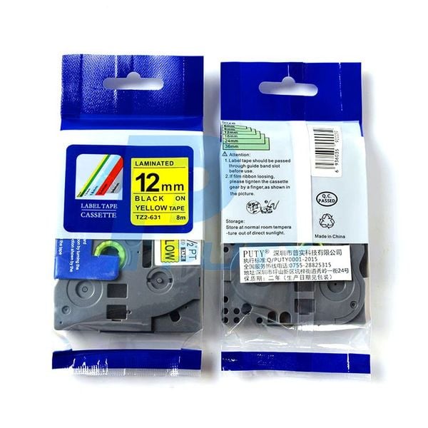 TZ2-631 nhãn TZ2 tiêu chuẩn - Chữ đen trên nền vàng, 12mm