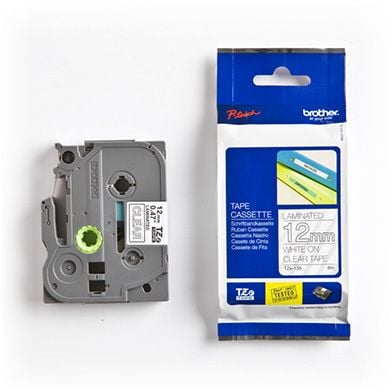 TZE-135 Nhãn tiêu chuẩn - Chữ trắng nền trong 12mm