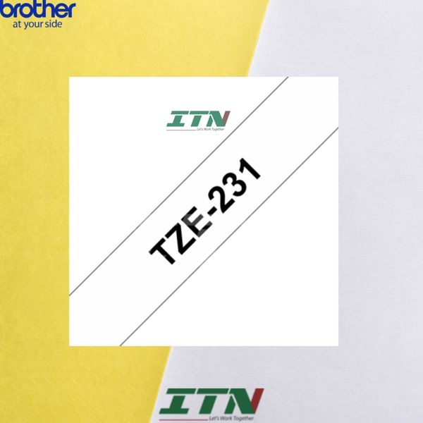 Nhãn in tiêu chuẩn brother Tze-231 12mm chữ đen nền trắng