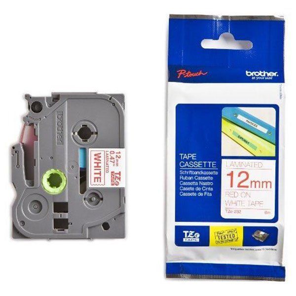 TZE-232 Nhãn tiêu chuẩn - Chữ đỏ nền trắng 12mm