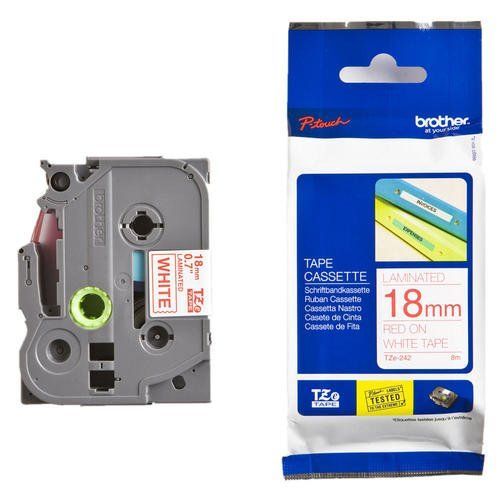 TZE-242 Nhãn tiêu chuẩn - Chữ đỏ nền trắng 18mm