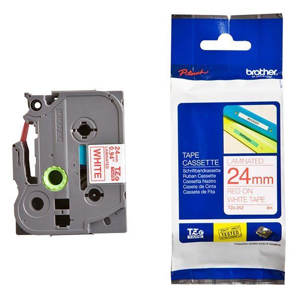 TZE-252 Nhãn tiêu chuẩn - Chữ đỏ trên nền trắng 24mm