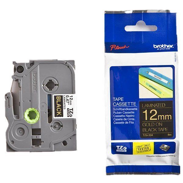 TZE-334 Nhãn tiêu chuẩn - Chữ vàng nền đen 12mm