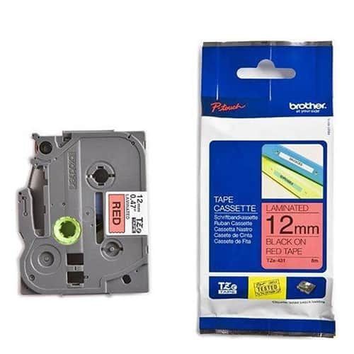 TZE-431 Nhãn tiêu chuẩn - Chữ đen nền đỏ 12mm