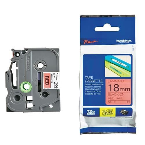 TZE-441 Nhãn tiêu chuẩn - Chữ đen nền đỏ 18mm