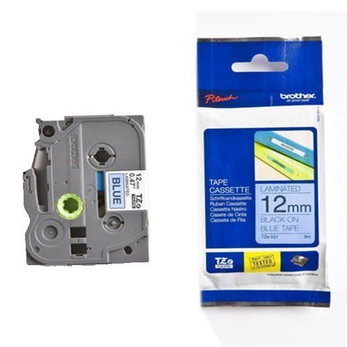 TZE-531 Nhãn tiêu chuẩn - Chữ đen nền xanh dương 12mm