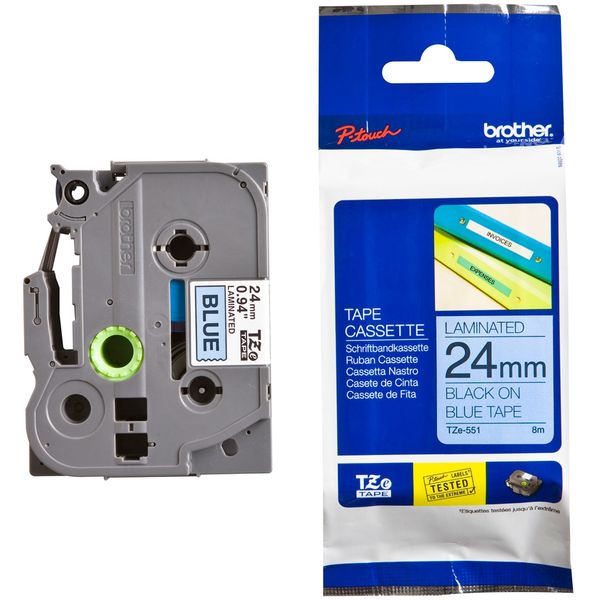 TZE-551 Nhãn tiêu chuẩn - Chữ đen nền xanh dương 24mm
