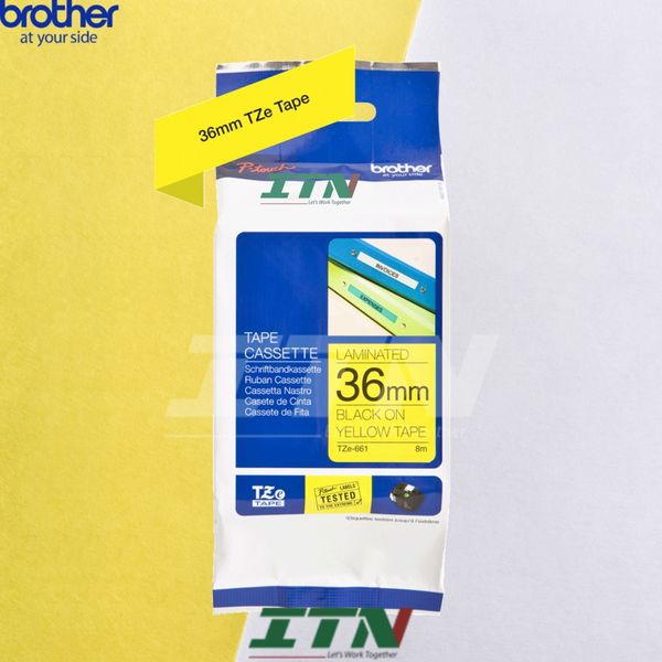 Nhãn in tiêu chuẩn brother Tze-661 36mm chữ đen nền vàng