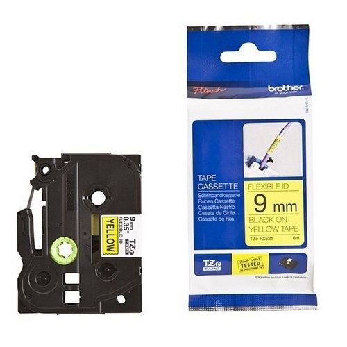 TZE-FX621 Nhãn siêu dẻo - Chữ đen trên nền vàng 9mm