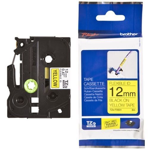 TZE-FX631 Nhãn siêu dẻo - Chữ đen trên nền vàng 12mm