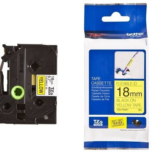 TZE-FX641 Nhãn siêu dẻo - Chữ đen trên nền vàng 18mm