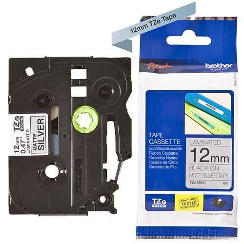 TZE-M931 Nhãn bạc -  Chữ đen trên nền bạc 12mm