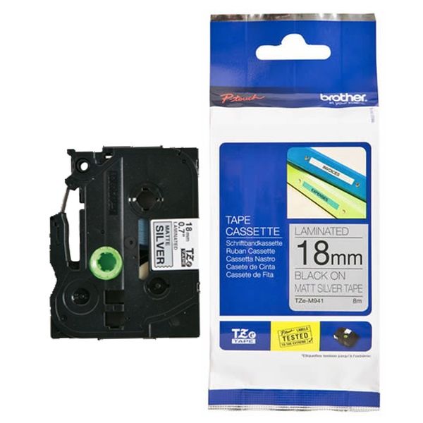 TZE-M941 Nhãn bạc -  Chữ đen trên nền bạc 18mm