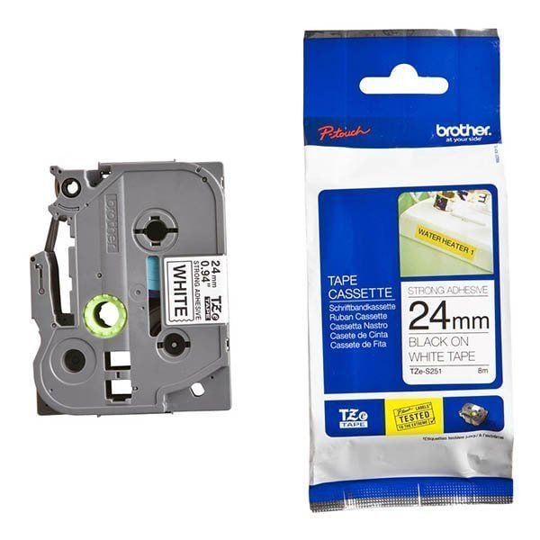 TZE-S251 Nhãn siêu dính - Chữ đen trên nền trắng 24mm