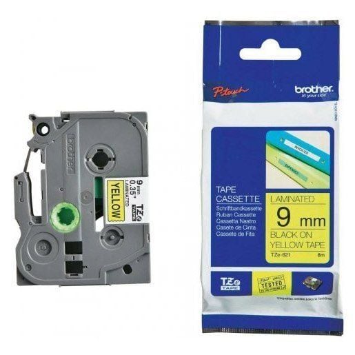 TZE-S621 Nhãn siêu dính - Chữ đen trên nền vàng 9mm