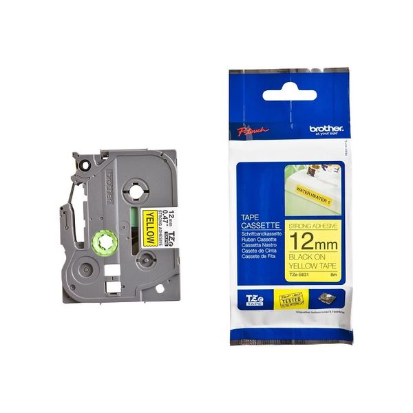 TZE-S631 Nhãn siêu dính - Chữ đen trên nền vàng 12mm